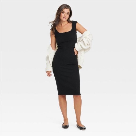 Women's Knit Midi Bodycon Dress - Universal Thread™ Black new - Picture 1 of 5